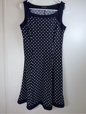 Lauren Ralph Lauren Navy Polka Dot Fit & Flare Dress Size 6
